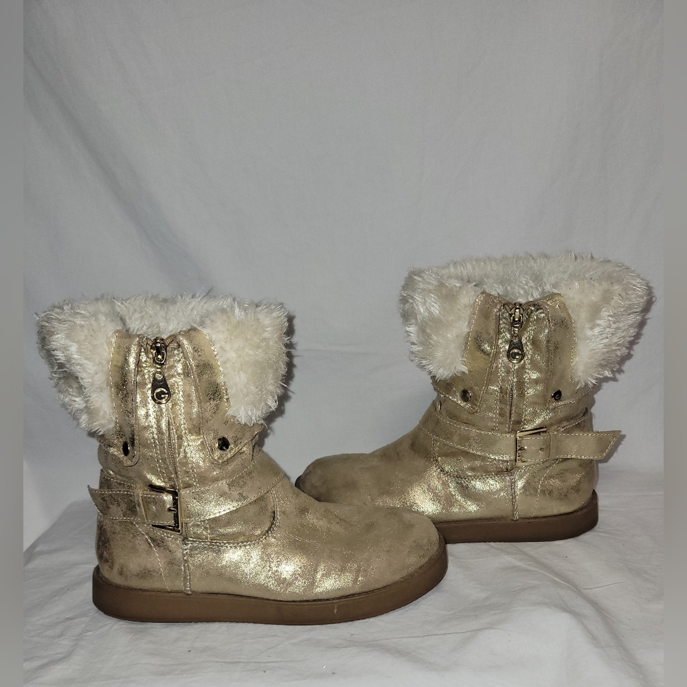G By Guess Shoes G By Guess Amaze Boots 9 Gold Metallic Faux Fur